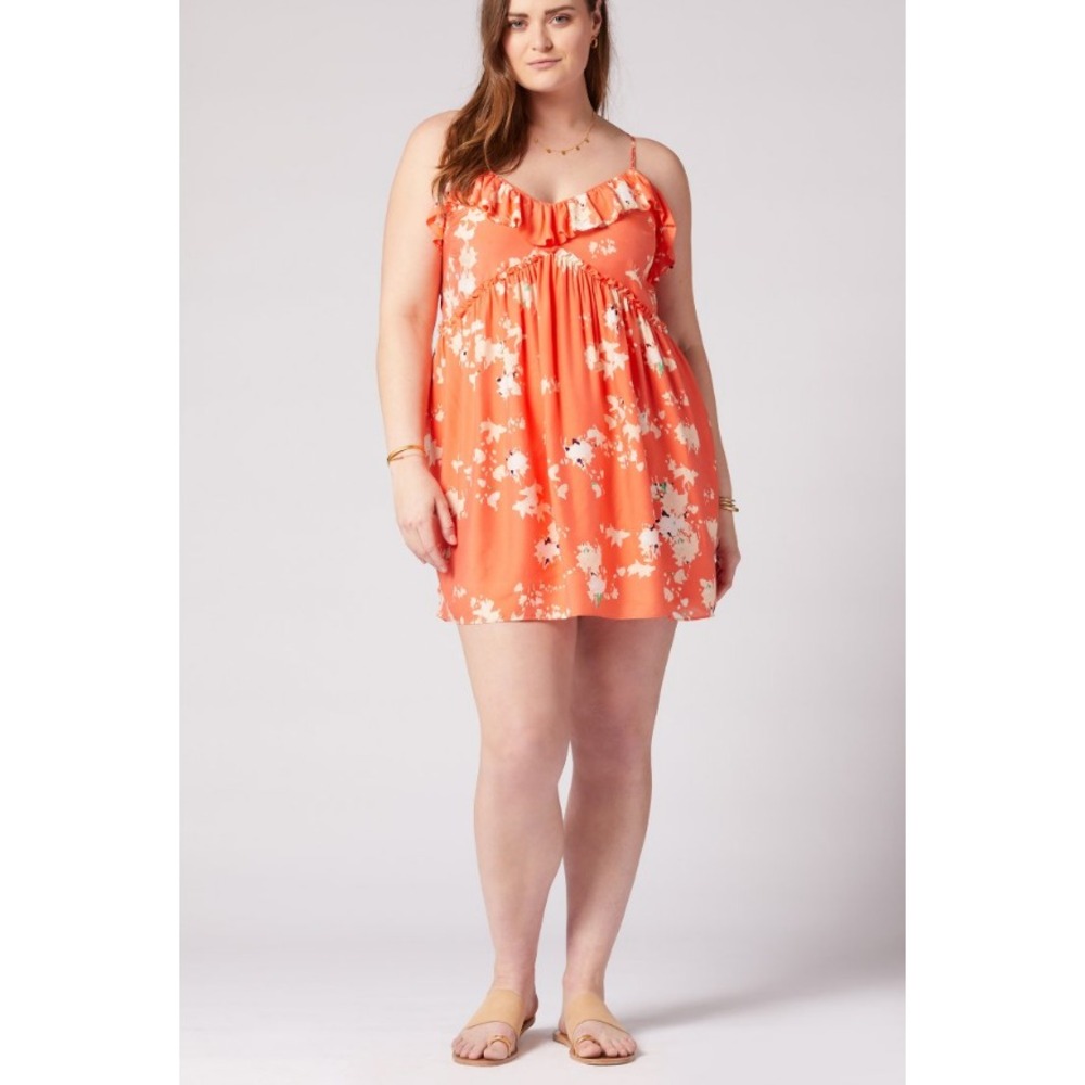 Joie Lilli Mini Dress sz 4X Ember Orange Silk Blend Floral Ruffle BOHO Chic NWT